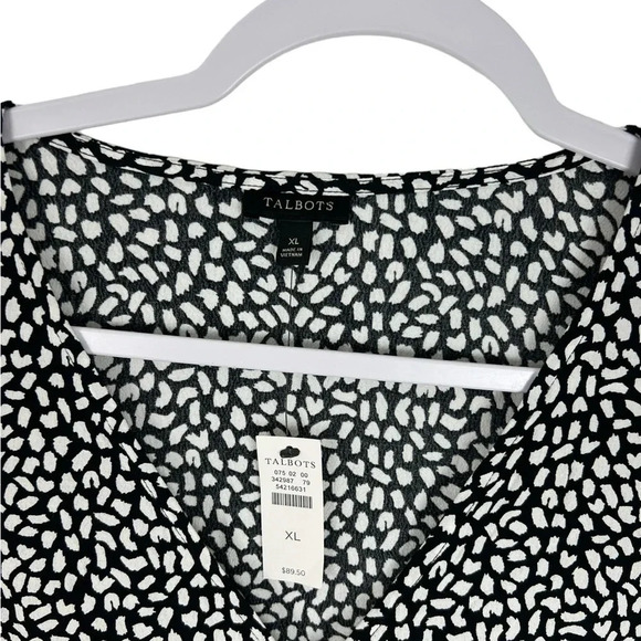 Talbots NEW Women’s XL Faux Wrap Top Spot Print Long Sleeve Blouse Black & White - Picture 3 of 8